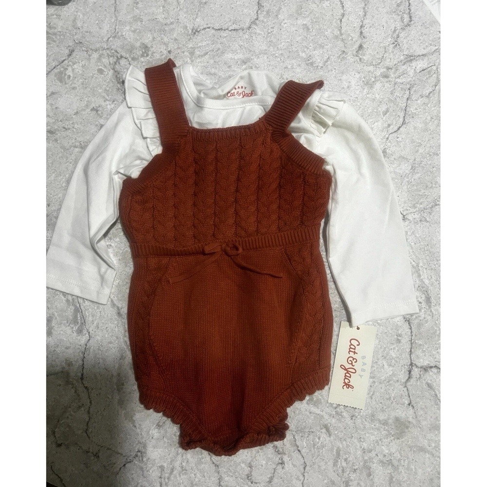 Cat & Jack Baby / Infant Girl 3-6‎ Months Sweater Set - Rust Orange Cream /Ivory